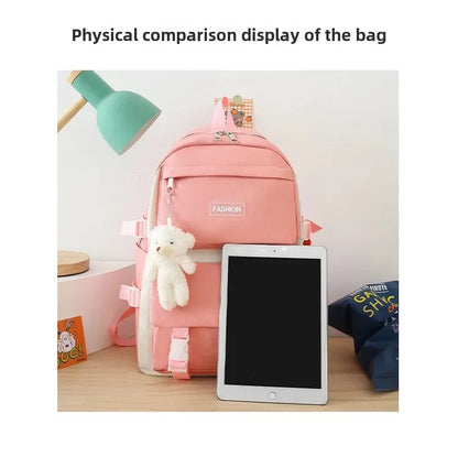 Five-Piece Set Large Capacity Fashionable Double Shoulder Backpack for Junior And High School Girls Primary School Students