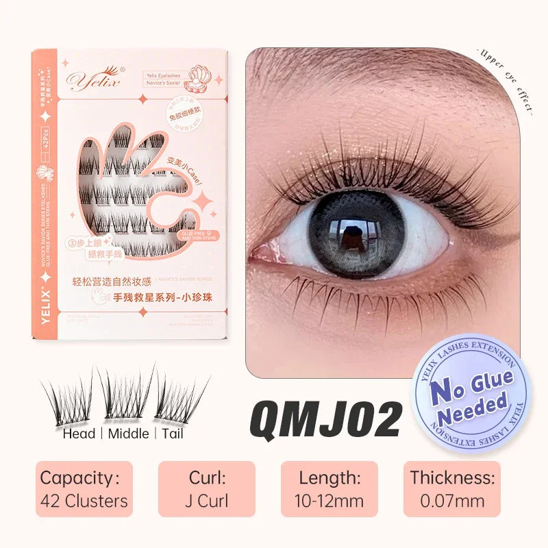 Yelix Self-adhesive Glue Free False Eyelashes Reusable DIY Segmented DIY Lashes Clusters No Glue Needed Natural Soft Lashes RELUX.STORE
