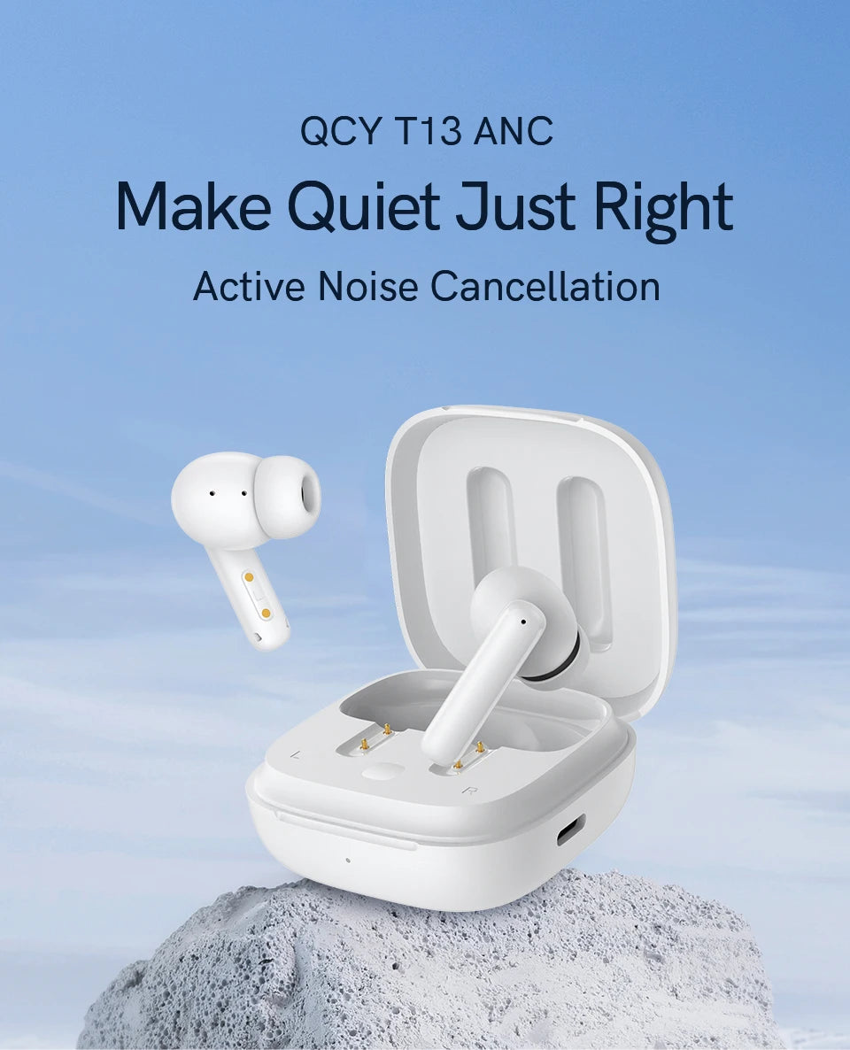 QCY T13 ANC Earphone Bluetooth 5.3 Active Noise Cancellation -28dB Wireless Headphone Fast Charge Earbuds 0.068' Low Latency RELUX.STORE
