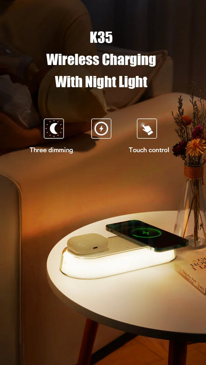 Wireless Charger Alarm Clock Time LED Light Thermometer Earphone Phone Charger 15W Fast Charging Dock Station for iPhone Samsung