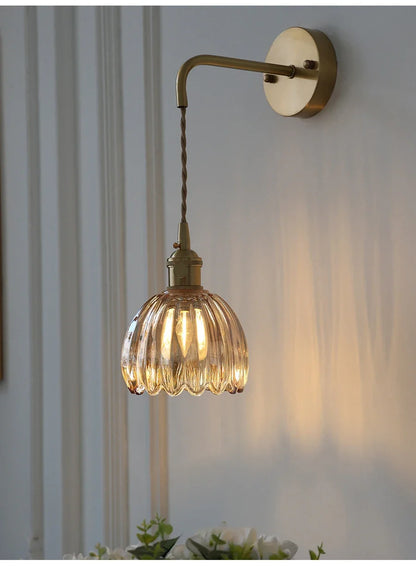 Modern Japanese Retro Floral Glass Wall Lamp Modern Simple Bedside Lamp For Bedroom Study Led Mirror Light Nordic Wall Sconce