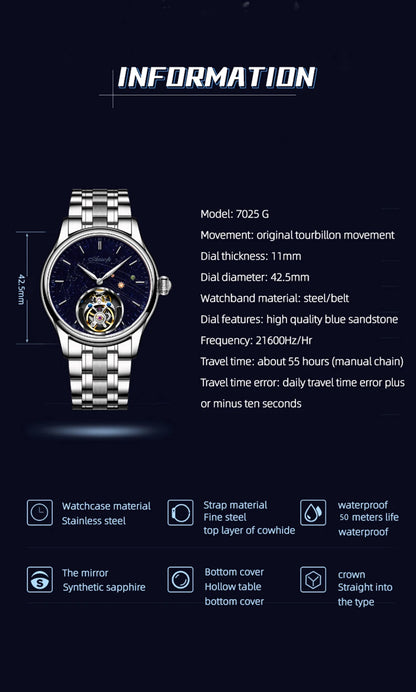 AESOP Mens Luxury Real Flying Tourbillon Mechanical Sapphire Waterproof Watch Skeleton Watches for Men Wristwatches Male 2025 A