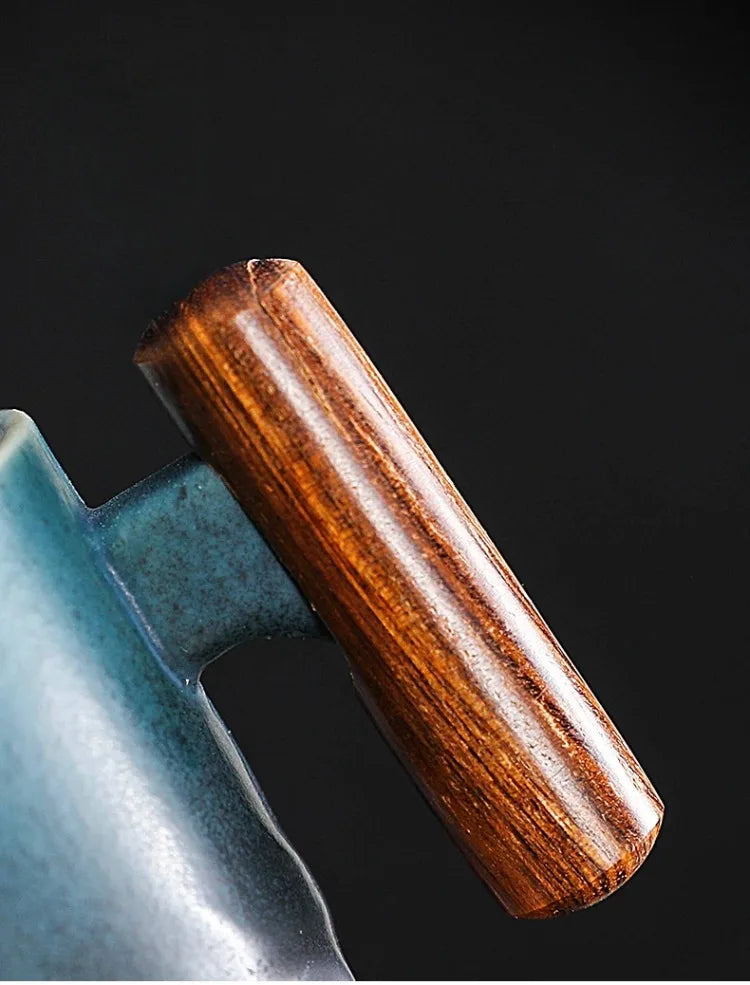Handmade Ceramic Coffee Mug with Wooden Handle - Retro Tea Cup, Office Water Cup Filter Design, Unique Birthday Gift