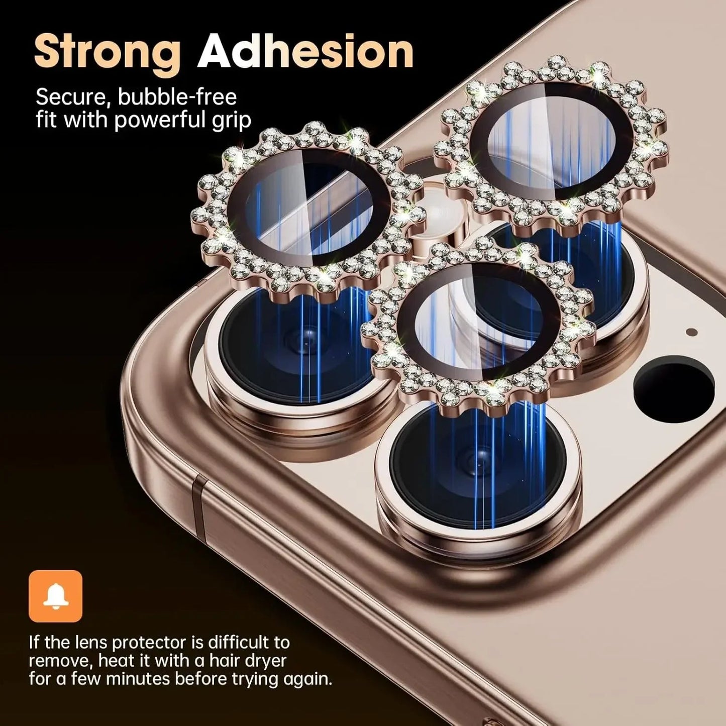 2-3Pcs Bling 3D Metal Gear Design Diamond Camera Lens Glass Protector For IPhone 16 17 Pro Max 16Plus Case Friendly Rings RELUX.STORE