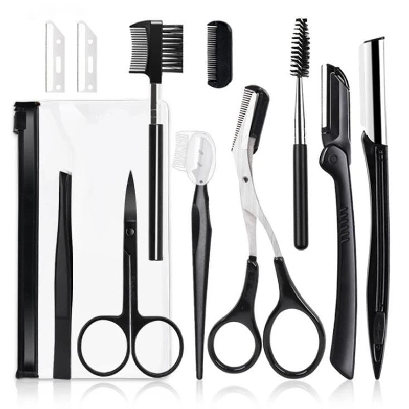 3-11PCS Eyebrow Trimmer Set Scissors Tweezers Eyebrow Razor Scraping Eyebrow Comb Razor Eyebrow Clip Makeup Tools Sets RELUX.STORE