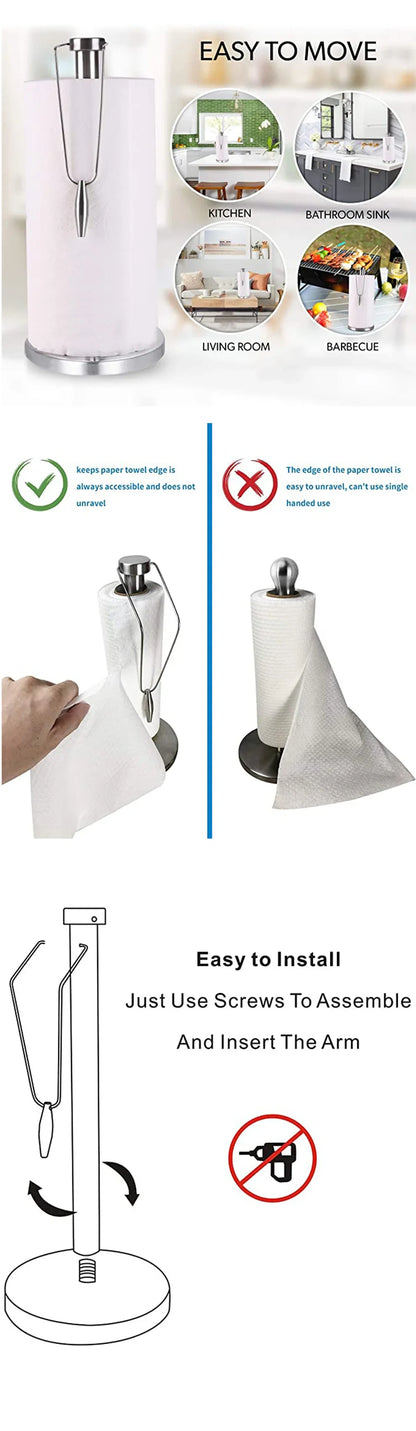1 PC Paper Towel Holder, Stainless Steel Standing Paper Towel Organizer Roll Dispenser for Kitchen Countertop Home Dining Table