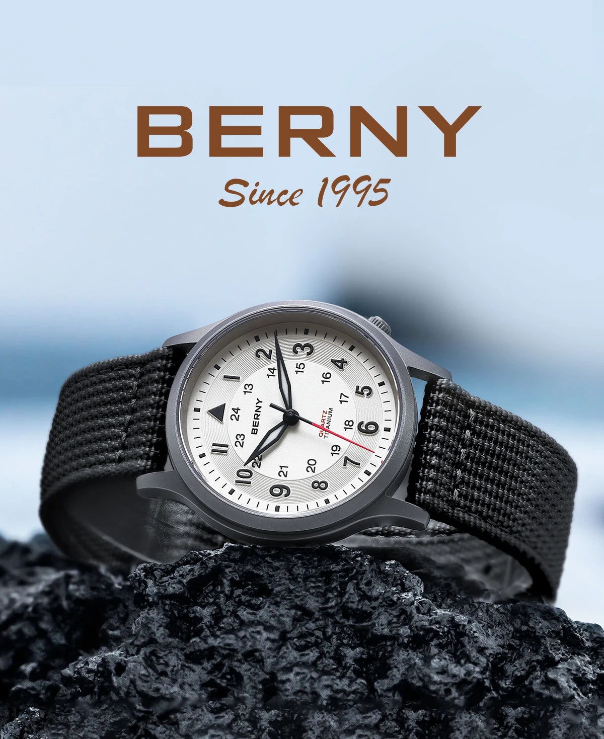 BERNY Titanium Watches for Men Classic Mens Field Pilot Watch Easy Read Outdoor Quartz Wristwatch Super Luminous Sapphire 5ATM