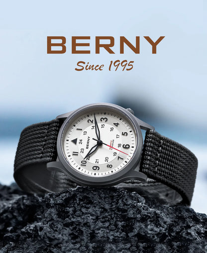 BERNY Titanium Watches for Men Classic Mens Field Pilot Watch Easy Read Outdoor Quartz Wristwatch Super Luminous Sapphire 5ATM