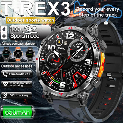 2025 New Military AMOLED HD SmartWatch 650Mah Battery GPS Compass 5ATM Waterproof Tactics 100+ Sport BT call Smart Watch For Men