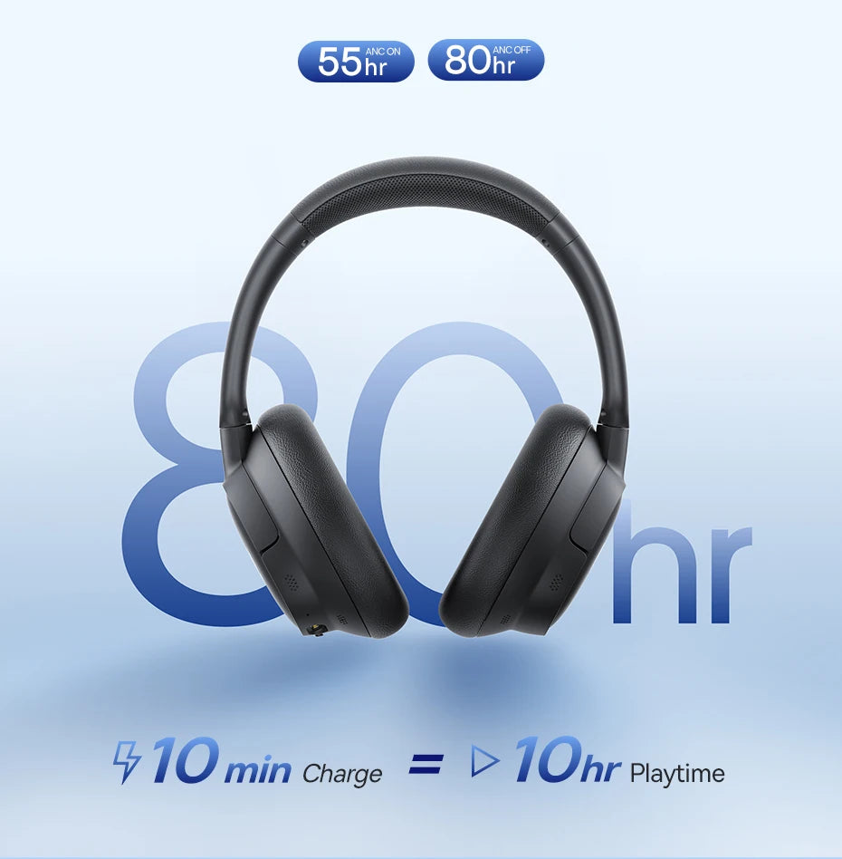 Baseus EH10 NC ANC Wireless Headphones 45dB Adaptive Hybrid Noise Cancelling Headsets Hi-Res LDAC Headphone Bluetooth 6.0 80Hrs