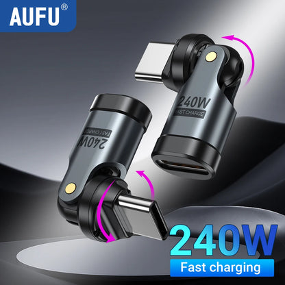 AUFU PD240W USB C to Type C OTG Adapter 540 Rotation 5A Fast Charge Cable Converter for iPhone 16 MacBook Samsung Xiaomi Laptop