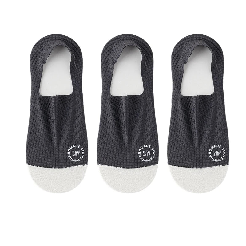 3Pairs Men's Invisible Socks Thin Breathable Comfortable High Quality Waffle Pattern Boat Sock Sweat-absorbing Casual Mesh Sox