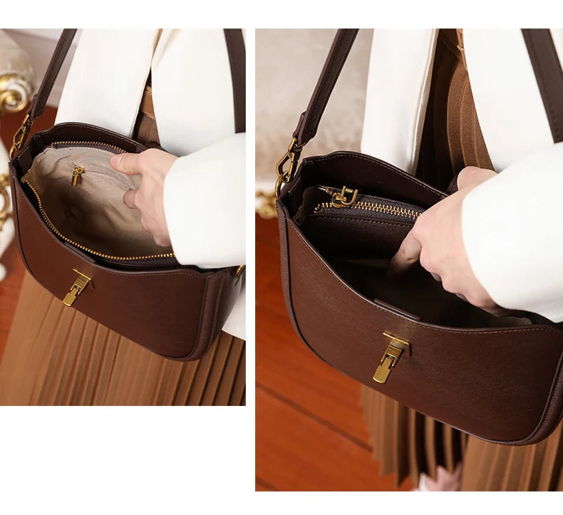 Women‘s Cowhide Genuine Leather Shoulder Bag Ladies Soft Natural Cow Leather Handbag Female Fashion Luxury Design Crossbody Bags