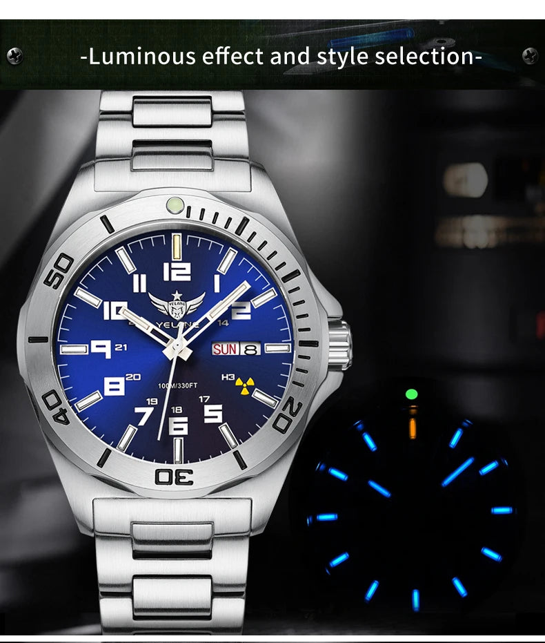Yelang V1019 Brand 44MM Men Watch NH36 100M PROFESSIONAL WATERPROOF Deep Diving Mechanical Automatic Watch Sapphire Lens Reloj