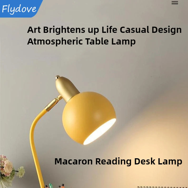 Nordic Iron Art LED Macaron Desk Lamp Eye Protection Dimming Metal Pen Holder Table Lamp Living Room Bedroom Home Decor Lighting