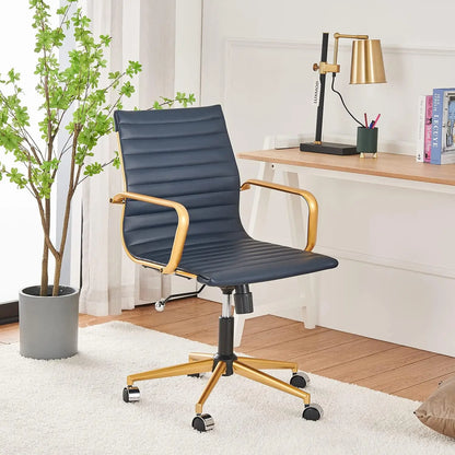 Modern Black Office Chair Computer Desk Chairs Conference Leather Home Office Dsek Chair Mid Back Swivel Chairs