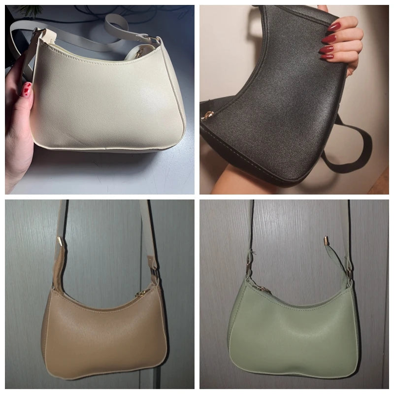 Retro Solid Color PU Leather Shoulder Underarm Bag Women's Fashion Handbags Hobos Purses and Handbag Ladies Crossbody Bags