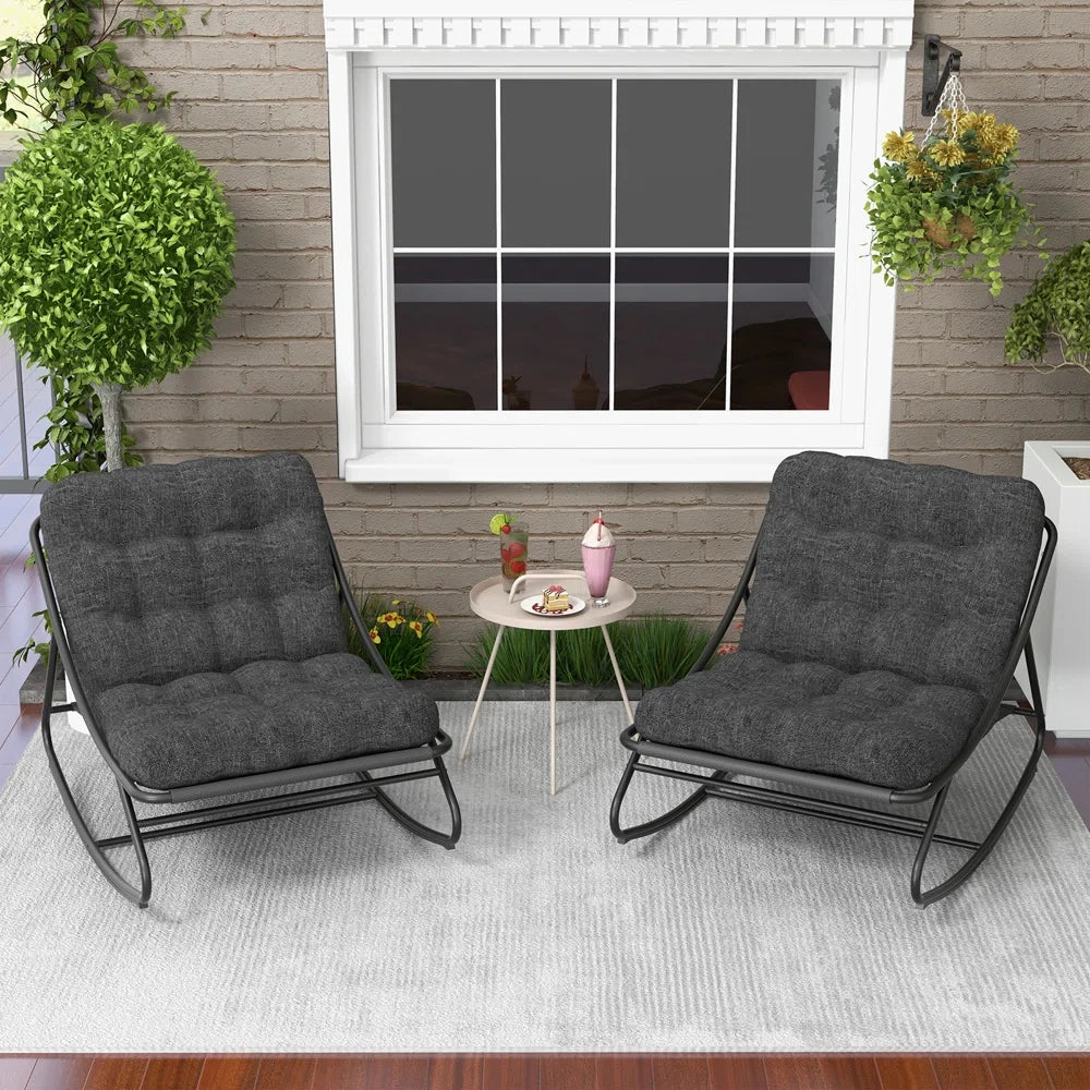 Outdoor Rocking Chair, Padded Cushion Recliner Rocker for Front Porch Sunroom Patio Backyard