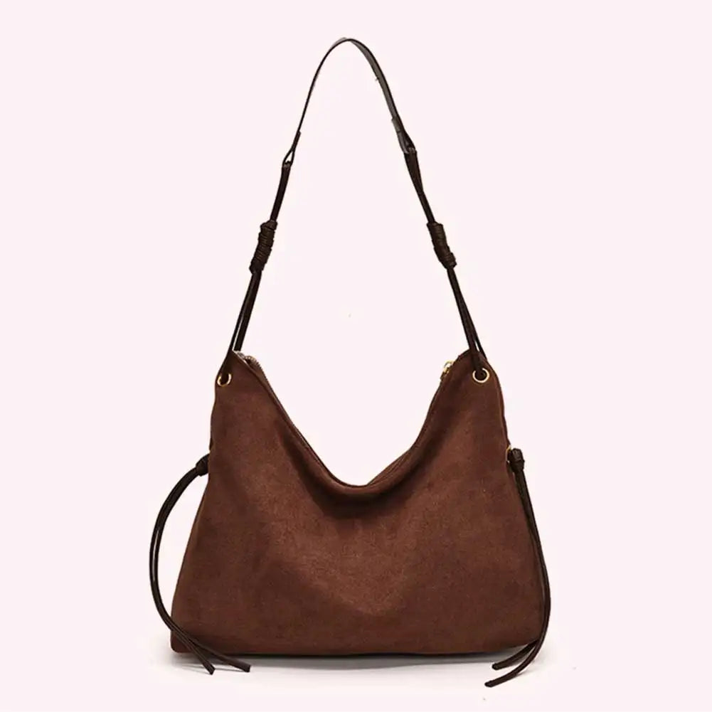 Women Suede Shoulder Bag Adjustable Strap Messenger Bag with Zipper Trendy Retro Handbag for Work Travel RELUX.STORE