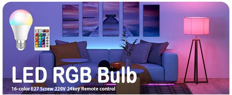 16 Colors RGB Bulb LED Multicolor Bulb E27 220V Household Lighting Dimmable 24 Key Remote Control Smart Lamp Atmosphere Light RELUX.STORE
