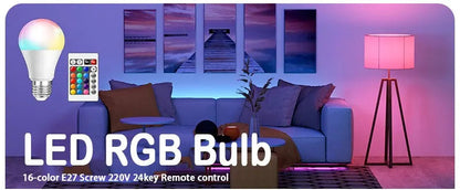 16 Colors RGB Bulb LED Multicolor Bulb E27 220V Household Lighting Dimmable 24 Key Remote Control Smart Lamp Atmosphere Light RELUX.STORE