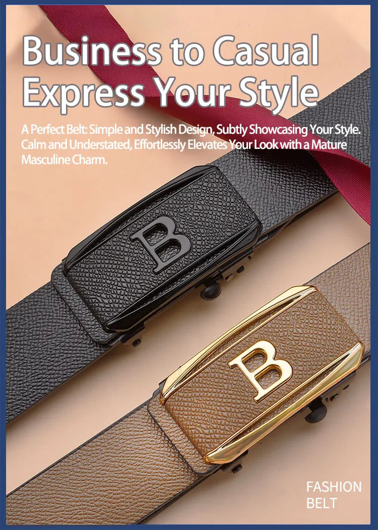 The new buckle toothless automatic buckle belt men's casual style business all-match waist belt personality youth trendy pants RELUX.STORE
