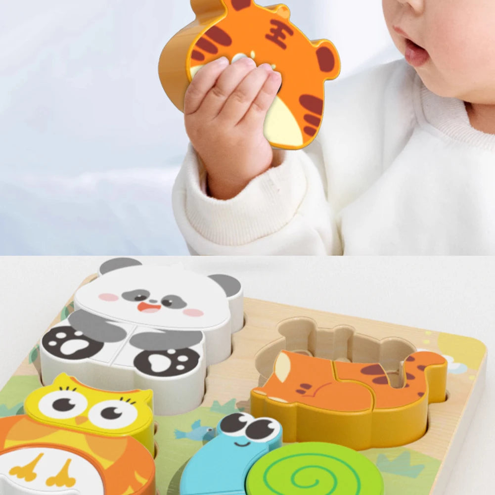 4-in-1 Wooden Toys 3D Wood Puzzle Cartoon Animals Cognitive Jigsaw Puzzle Early Learning Educational Toys For Children Gift RELUX.STORE