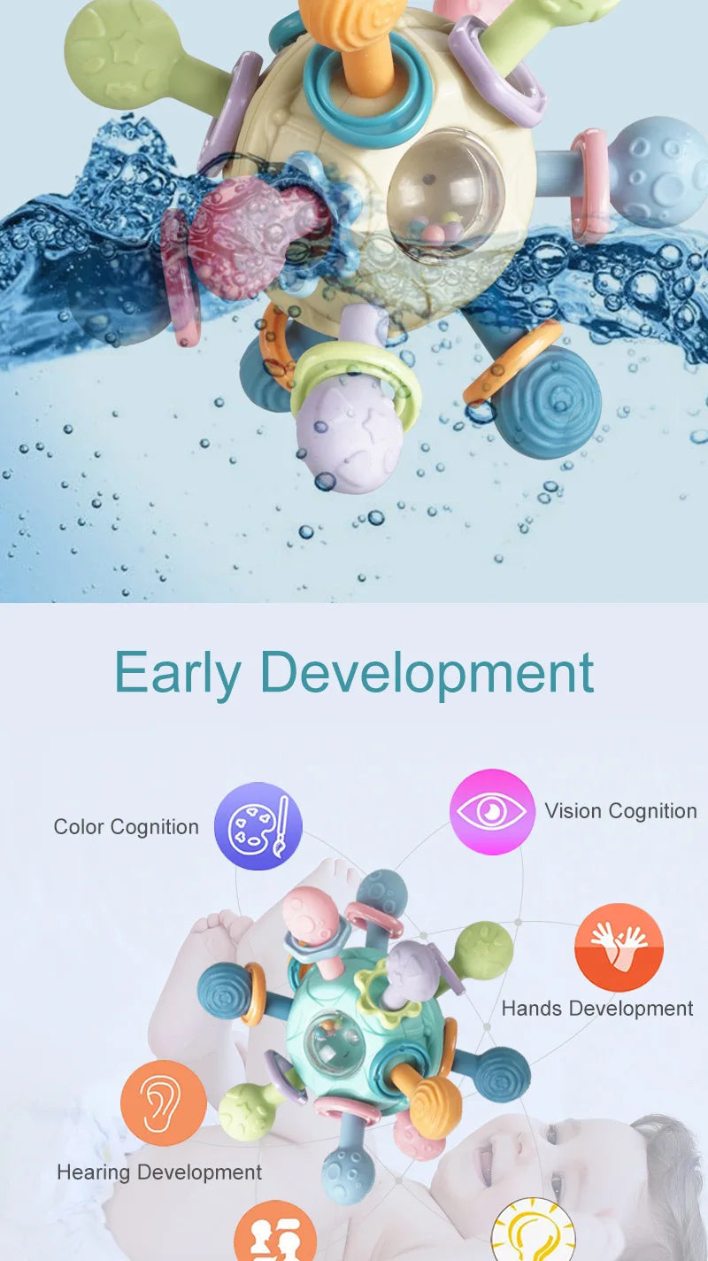 Baby Toys 0 12 Months Rotating Rattle Ball Grasping Activity Baby Development Toy Silicone Teether Baby Sensory Toys for Babies - RELUX.STORE