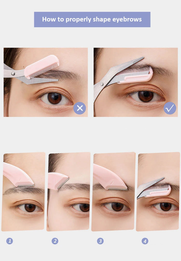 Eyebrow Trimming Knife Face Razor For Women Professional Eyebrow Scissors With Comb Brow Trimmer Scraper Accessories