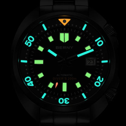 BERNY 20ATM Diver Watch For Men Mechanical Black Dial Original Design Top Automatic Sapphire Luxury Diving Luminous Men Watch