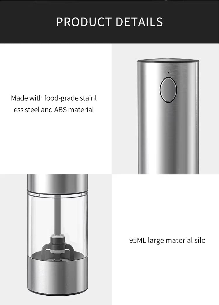 1/2pcs Automatic Pepper Grinder Salt And Pepper Grinder USB Rechargeable Adjustable Coarseness Spice Mill for Kitchen Tool