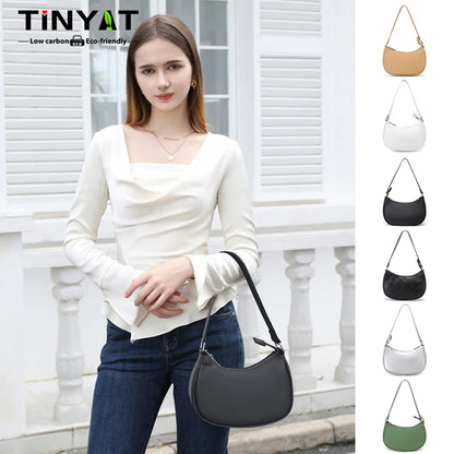 TINYAT Female Moon Bag Leather Shoulder Messenger Bag for Women Hand Bag Luxury Design Lightweight Party Ready Daily Use