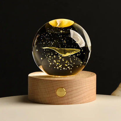 6cm Faux Crystal Ball Light Calming Night Light Clear Lighted Stellar Galaxy Spheres With Wooden Base For Bedside Table Desk