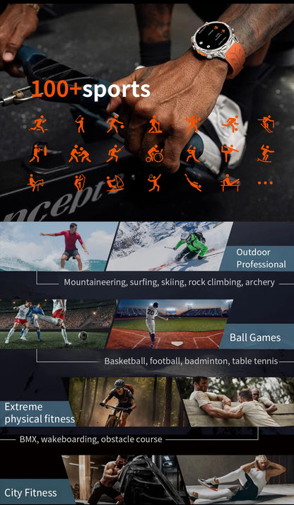 2025 New Military AMOLED HD SmartWatch 650Mah Battery GPS Compass 5ATM Waterproof Tactics 100+ Sport BT call Smart Watch For Men