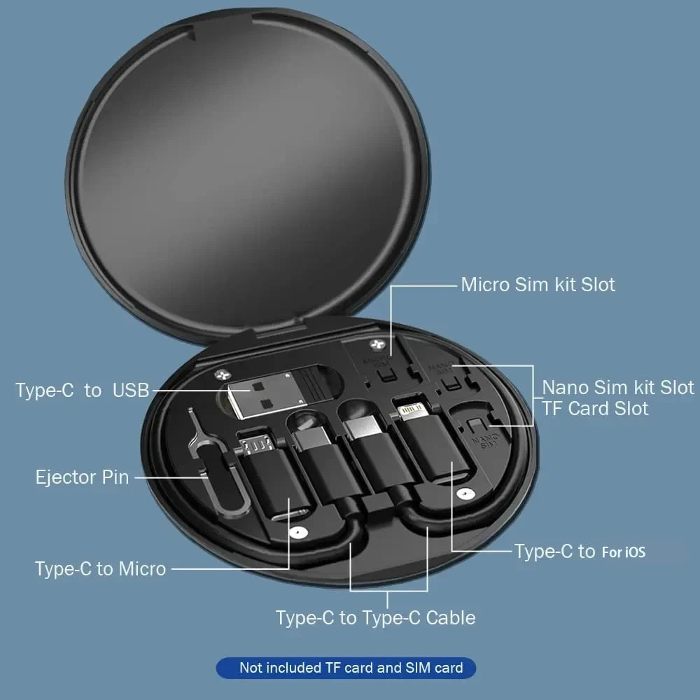 PD 60W Multifunctional USB Type C Data Cable Set Fast Charging For IPhone Xiaomi Charger Storage Box Adapter Card Pin Travel Box RELUX.STORE