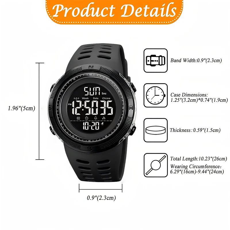 Men's sports watch, outdoor mountaineering and running digital countdown electronic men's watch, student's first choice LED cloc