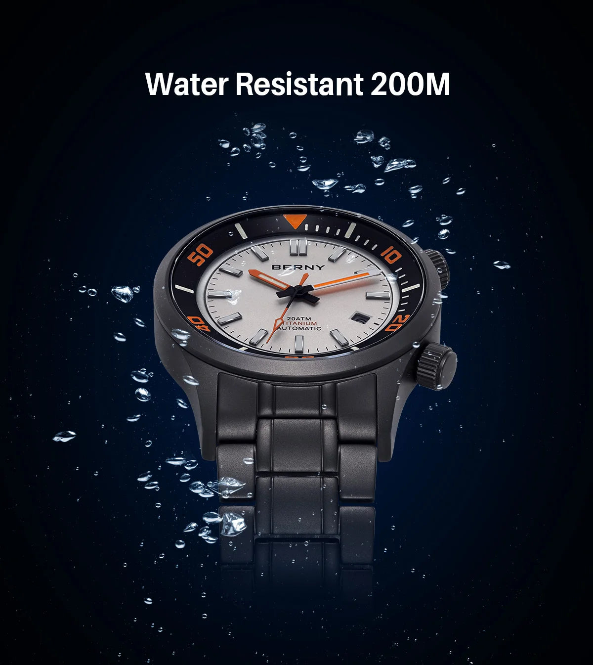 BERNY Automatic Full Titanium Diver Watch for Men Supper Luminous Sappire AR coated Miyota 8215 Compressor Mechanical Dive Watch