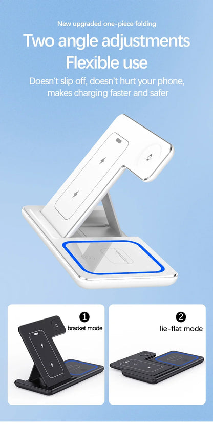 Foldable Phone Wireless Charger Station For iPhone 16 15 14 13 12 Pro Max Apple Watch 10/9/8/7/6 AirPods 3/2 Fast Charging Dock