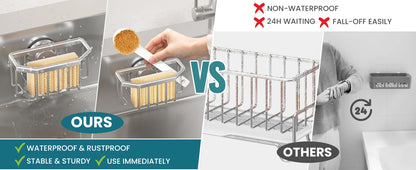 TAILI Sponge Holder for Kitchen Sink with Strong Suction Cup Removable, Rustproof Aluminum Sink Caddy for Sponge, Brush