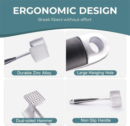 LMETJMA Meat Tenderizer Hammer with Comfortable-Grip Handle Zinc Alloy Meat Hammer Tenderizer Kitchen Meat Mallet Pounder JT329