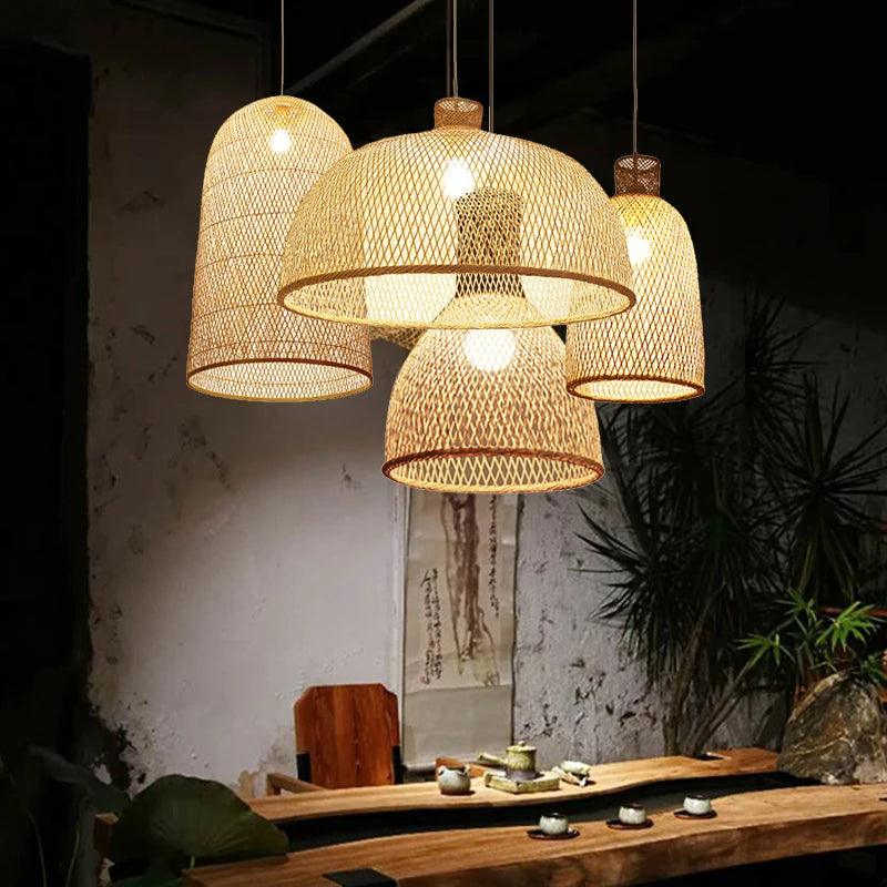 New Chinese Bird's Nest Lampshade Chandelier Hotel Restaurant Staircase Japanese Tatami Rattan LED Bamboo Furniture Decoration RELUX.STORE