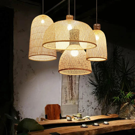 New Chinese Bird's Nest Lampshade Chandelier Hotel Restaurant Staircase Japanese Tatami Rattan LED Bamboo Furniture Decoration RELUX.STORE