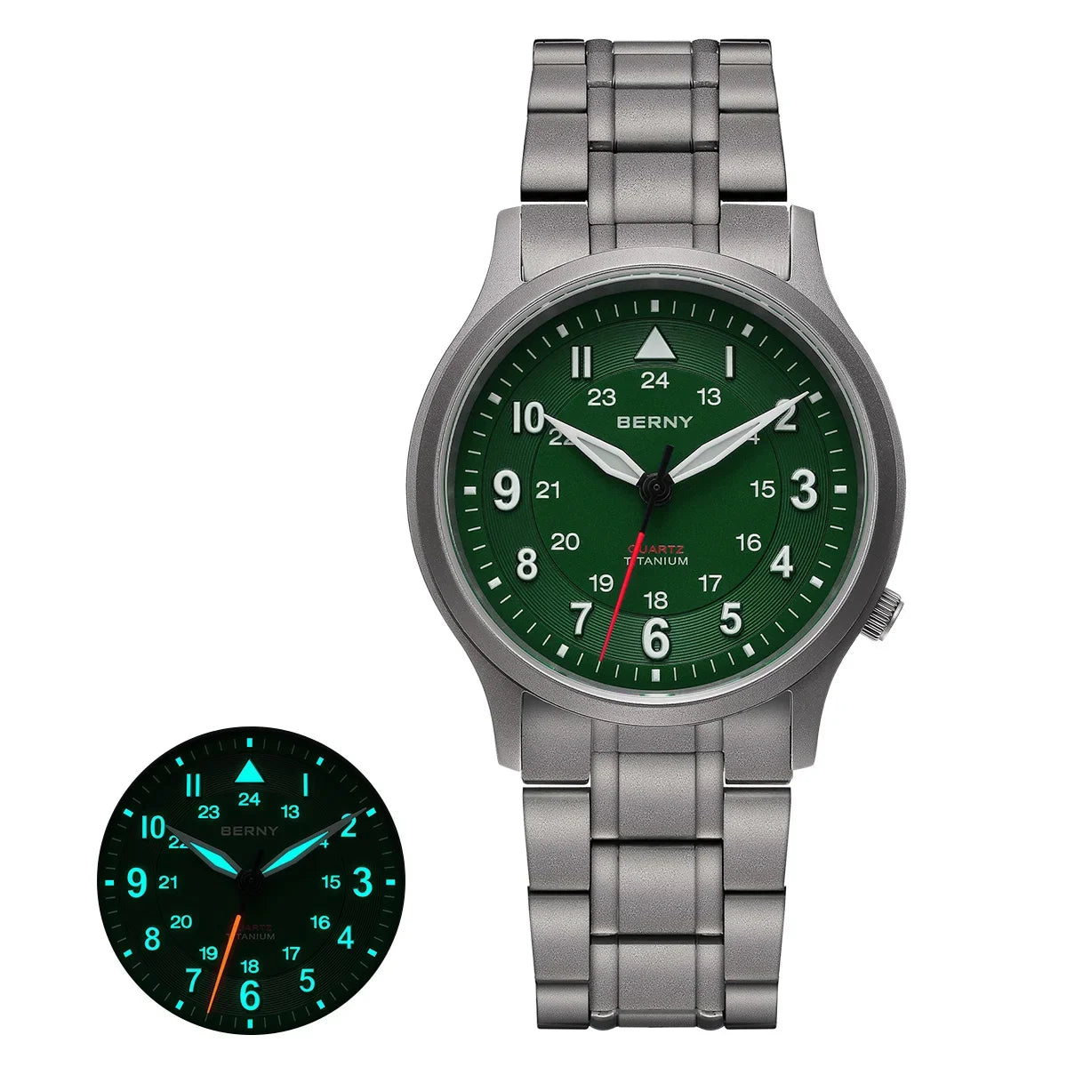 BERNY Titanium Watches for Men Classic Mens Field Pilot Watch Easy Read Outdoor Quartz Wristwatch Super Luminous Sapphire 5ATM