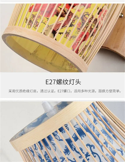SAMAN Modern Bamboo Art Wall Lamp Bamboo Weaving Creative Living Room Restaurant Bedroom StudyTea Homestay LED Retro Wall Light