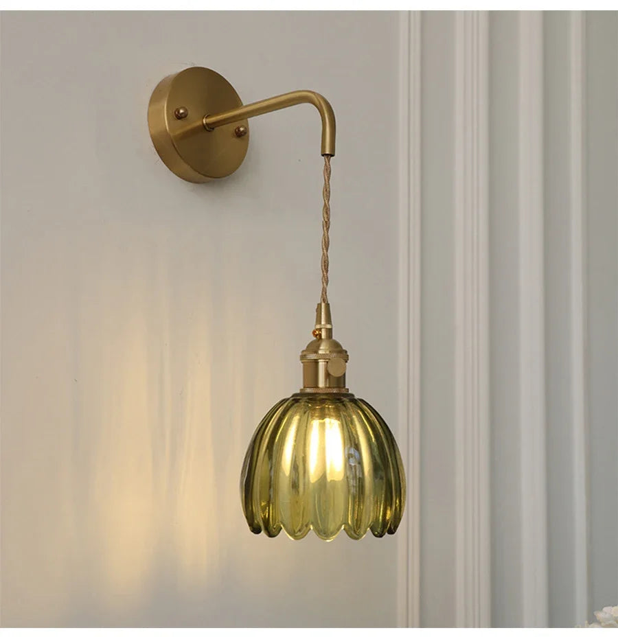 Modern Japanese Retro Floral Glass Wall Lamp Modern Simple Bedside Lamp For Bedroom Study Led Mirror Light Nordic Wall Sconce