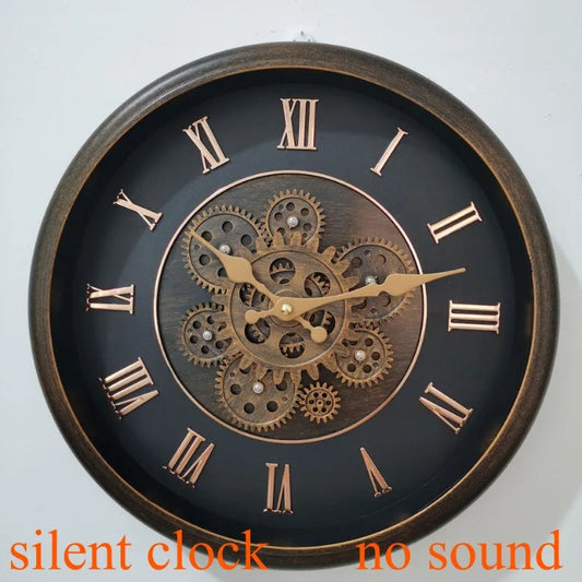 Industrial Gear Wall Clock with Rotating Gear Decoration - Antique Style and Quiet Movement RELUX.STORE