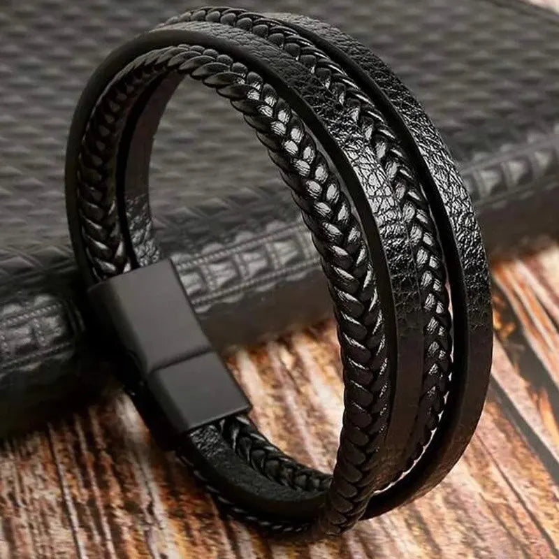 Trendy Leather Bracelets Men Stainless Steel Multilayer Braided Rope Bracelets For Male Bracelets Jewelry RELUX.STORE