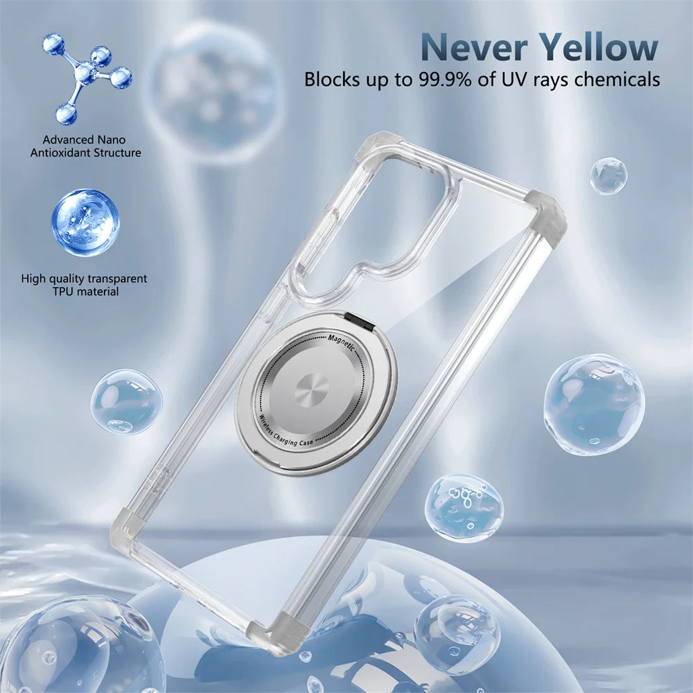 Rotating Magnetic Folding Stand Transparent Phone Case for Samsung S25 Edge S24 S23 Plus FE S21 Ultra Armor Shockproof Cover RELUX.STORE