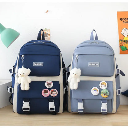 Five-Piece Set Large Capacity Fashionable Double Shoulder Backpack for Junior And High School Girls Primary School Students