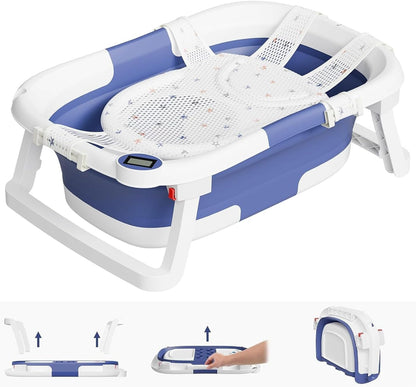 Collapsible Baby Bathtub,Baby Bath Tub with Soft Cushion & Thermometer,Baby Bathtub Newborn to Toddler 0-36 Months,Portable Travel Baby Tub